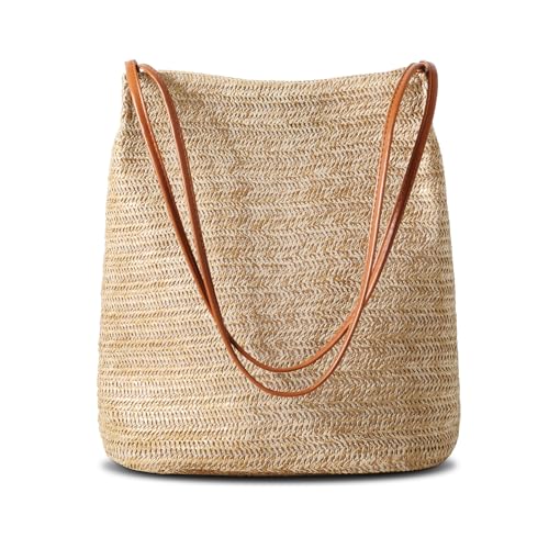 Tavaleu Straw Beach Bags for Women, Tote Handbag Shoulder Bag for Women, Beach Straw Purse Buckets Summer Fashion Hobo Bags