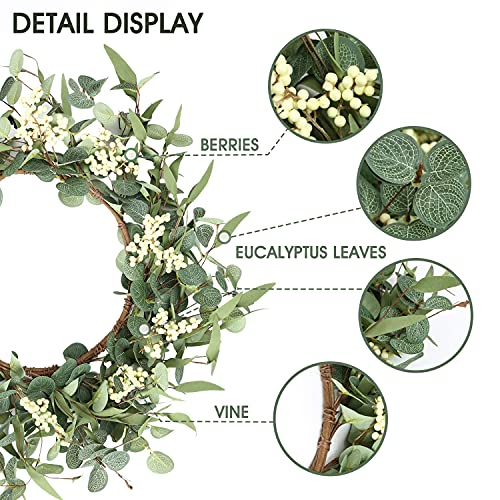 Pinkpum 20'' Eucalyptus Wreath for Front Door, Porch, Window - Green Decor for Home, Farmhouse - Spring, Summer, Fall, All...