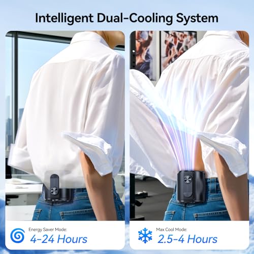 KIMMOO AI Portable Rechargeable Waist Fan with Ice Cooler, 24H Max Cooling, 100-Speed 20000RPM Turbo Cooling Battery Perso...