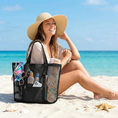 Dntorx Women's Mesh Beach Bag, Stylish Beach Tote for Swimming, Travel & Vacation Essentials, Lightweight Design for Poolside