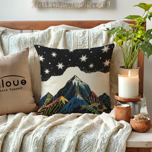 ULOVE LOVE YOURSELF Deer Throw Pillow Case 4 Pack Cotton Linen Cushion Covers,18 X 18 Inch Square Pillow Covers for Home D...