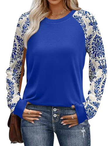 WIHOLL Long Sleeve Shirts for Women Color Block Raglan Tops Casual Crewneck Basic Tees Fall Clothes 2026 Fashion