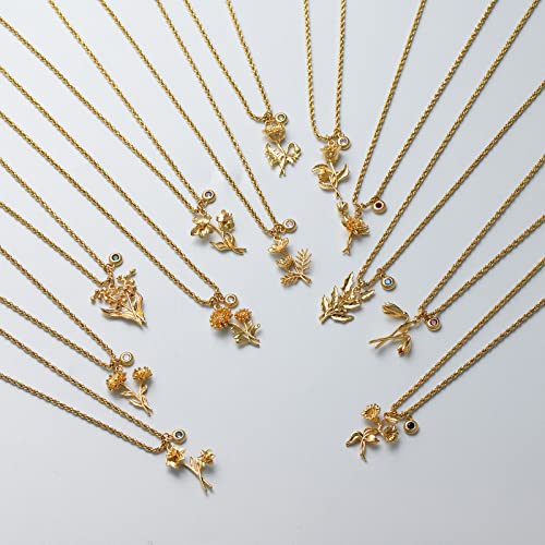 MTMY Birth Flower Necklaces for Women 18K Gold Plated Dainty Layered Birth Month Flower with Birthstone Pendant Necklaces ...