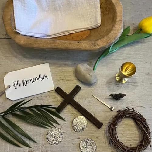 Oh Remember Kit- Easter Resurrection Keepsake Set, Christian Faith Decor with 11 Symbolic Pieces in 8 Inch Rustic Wooden B...