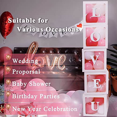 White Transparent Balloon Boxes, Clear Baby Boxes with 78 Letters for Custom Name, Balloon Box Blocks Backdrop for Bride S...