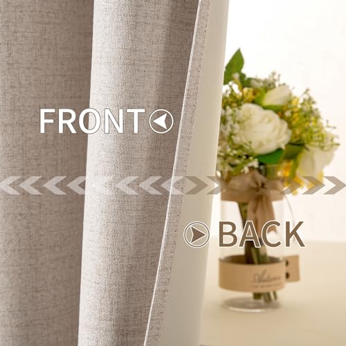 MIULEE 100% Blackout Linen Textured Curtains for Bedroom Solid Thermal Insulated Natural Beige Grommet Room Darkening Curt...