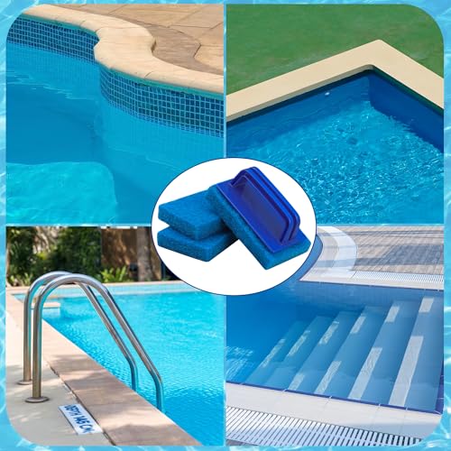 3 Pack Hand-Held Pool Scrub Brush Pool Cleaning Sponge Scrubber Brush Replaceable Scrubbing Scouring Sponge Pad for Swimmi...