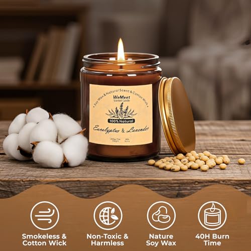 WEMEET 2 Pack Scented Candles Gift Set, Lavender Candles for Home Scented with Crystals 7oz, Eucalyptus Lavenderjar Candle...