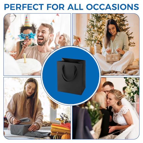 Argivean Black Gift Bags With Handles: 6pcs Medium Gift Bags Bulk 8x5x10 Inch For Wedding Party Birthday Business (M,6)