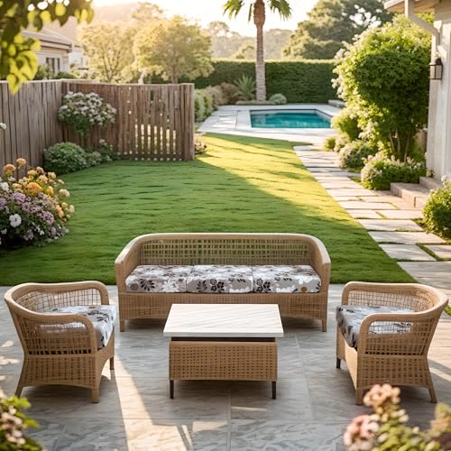 FORCHEER Waterproof Patio Cushion Covers 20x20 Floral Printed Stretch Outdoor Cushion Seat Covers for Wicker Chair Set of ...