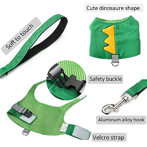 MQQYLBHDS Dinosaur Shaped Puppy Dog Harness and Leash Set Green Cat Vest Harness with Walking Rope No Pull Comfort Pet Ves...