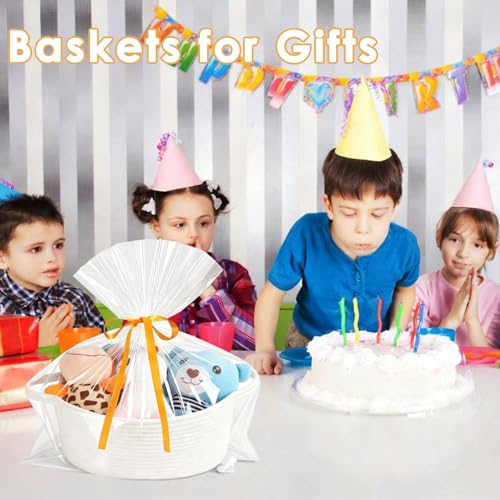 HOBASKET Small Woven Cotton Rope Basket for Gift with Bags and Ribbons, Durable Baskets for Christmas Halloween Gifts Empt...