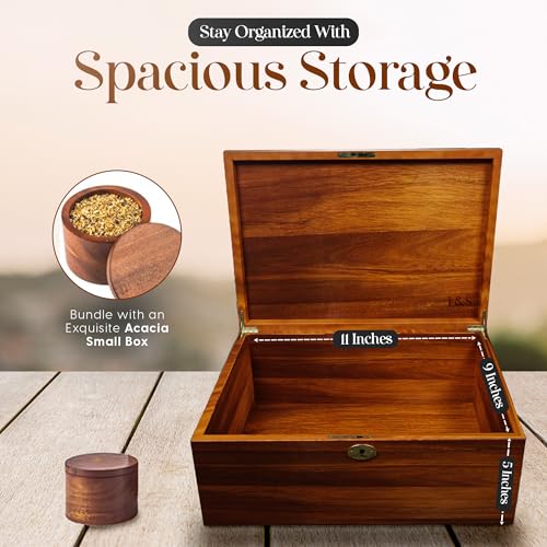LUSH & STYLE Large Memory Box For Keepsakes Acacia Wood, Decorative Boxes With Hinged lid and locking key, Memory treasure...