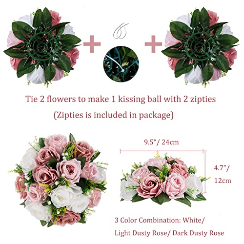 BLOSMON Dusty Rose Flowers Decoration: 2 Pcs Pink Artificial Flowers Balls for Wedding Dinning Table Centerpieces - Fake S...