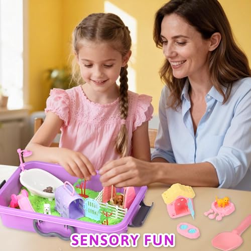 Carolart Pet Sensory bin,Dog and Cat Sandbox for Kids,Kids Play Sand Kit,Pet Play Set with Sensory Sand,Pet Care Play Set,...