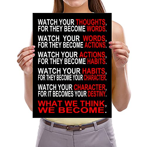 Pyradecor Watch Your Thoughts Motivational Classroom Poster Modern Canvas Prints Wall Art Paintings Ready to Hang for Offi...