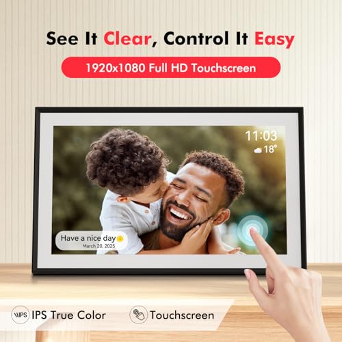 Digital Picture Frame, 15.6 Inch Large Frameo Digital Photo Frame WiFi, 32GB, 1920 * 1080 IPS HD Touch Screen, Tabletop&Wa...
