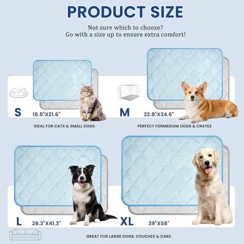 SUPRIY 2-Pack (Blue + Gray) Pet Cooling Mat Set - Ice Silk Cooling Pad & Fashion Bandana for Dogs & Cats (Small16.5 x21.6)