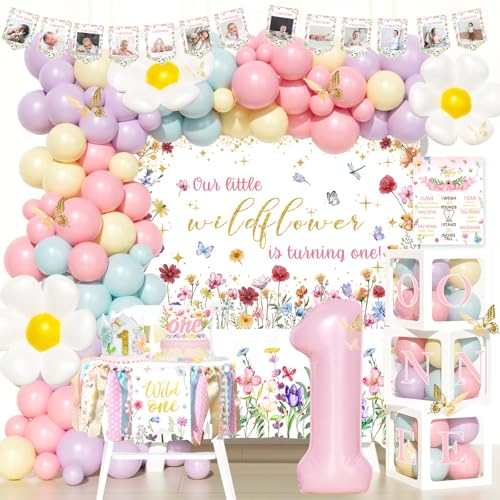 Party Inspo Wildflower First Birthday Decorations Girl, 1st Birthday Decorations Girl, Wild One Floral First Birthday Deco...