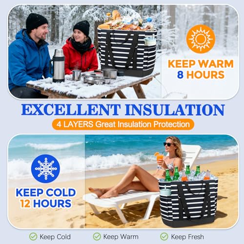 HUANLANG Soft Cooler Bag Insulated for Travel,Large Insulated Grocery Bags with Zippered Top,PEVA Collapsible Food Deliver...