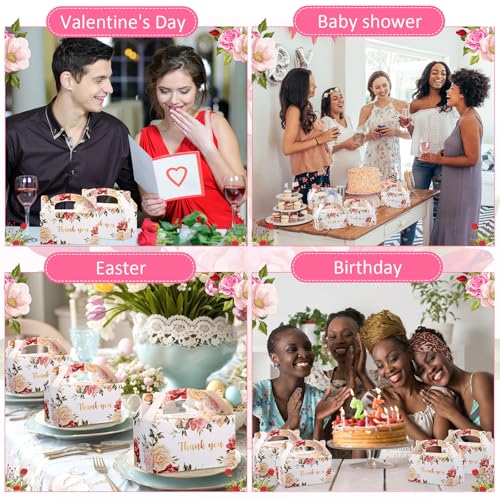 Xinnun 50 Pcs Thank You Treat Boxes Floral Design Gift Boxes Flower Gable Boxes Wedding Party Favor Boxes for Tea Party