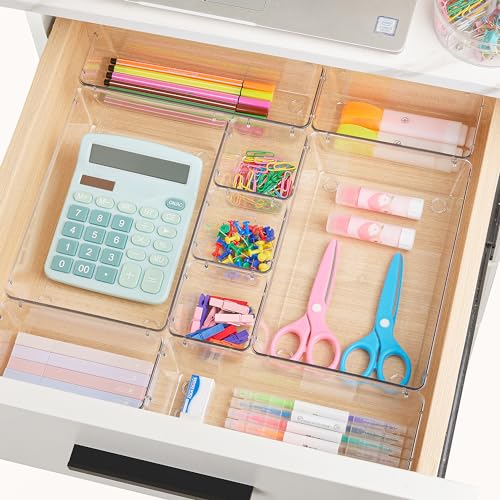 Vtopmart 44 PCS Clear Plastic Drawer Organizers Set, 4-Size Versatile Bathroom and Vanity Organizer Trays, Non-Slip Storag...