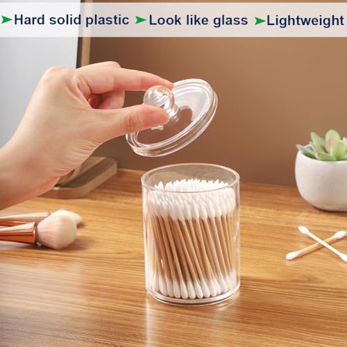 WISIEW Swab Holder Canisters with Lid, Bathroom Qtip Dispenser Apothecary Jars, Clear Plastic Cotton Ball Pad Container fo...