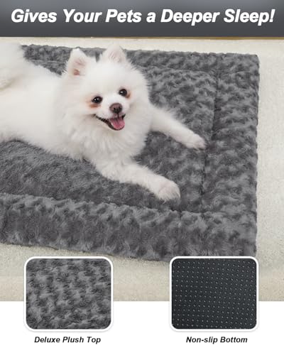 Washable Dog Bed Mat Ultra Soft Dog Crate Pad Comfy Fluffy Pet Kennel Beds Sleeping Mattress for Large Jumbo Medium Small ...