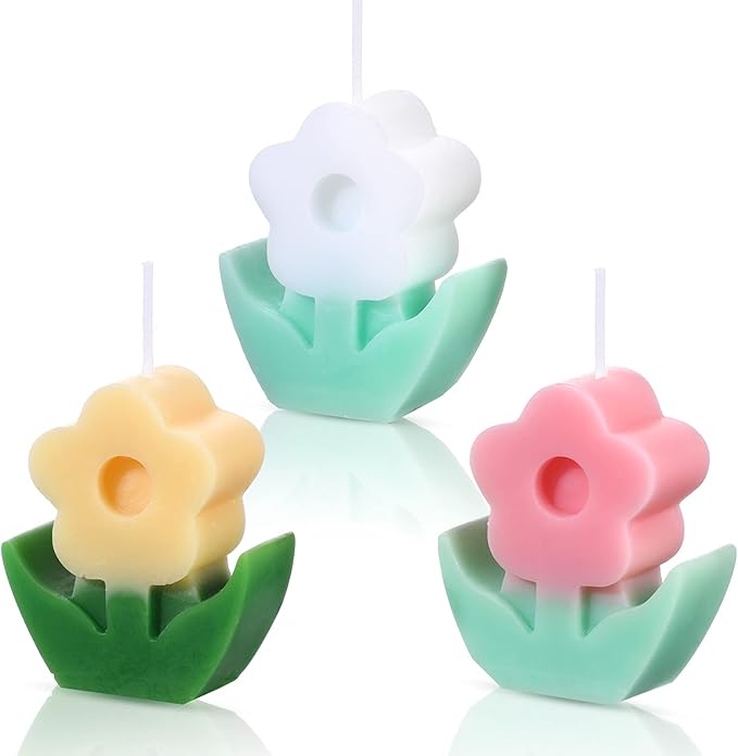 3 Pcs Flower Shaped Scented Candle Set Soy Wax Candle Decor for Table Fireplace Room Aesthetic Cute Gifts for Christmas Wo...