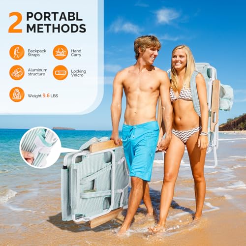 VINGLI Deluxe 3 in1 Beach Chair, Tanning Chair with Face Hole, Reclining Lounge with Foot Rest, Cup Holder and Storage Ba...