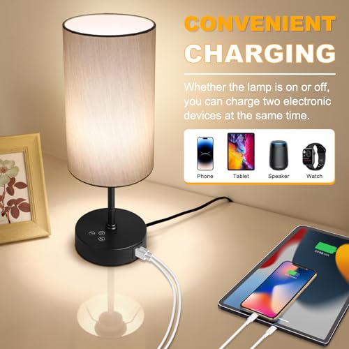 Unicozin Table Lamp for Bedroom, 3 Color Temperatures, 7 RGB Colors, Adjustable Brightness, Dual USB Charging Ports, Ambie...