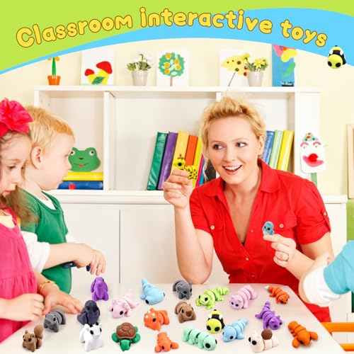 50 pcs Animal Figurines, 3D Printed Animal Figurines Set, Articulated, Party Favors, Pocket Fidget Toys Bulk, Goodie Bag S...