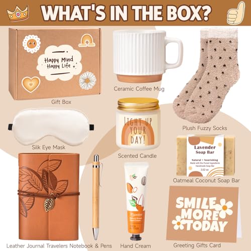 Gift Baskets for Women, 9pcs Unique Happy Birthday Gifts for Women, Thank You Basket Christmas Ideas Box w/Coffee Mug Her ...