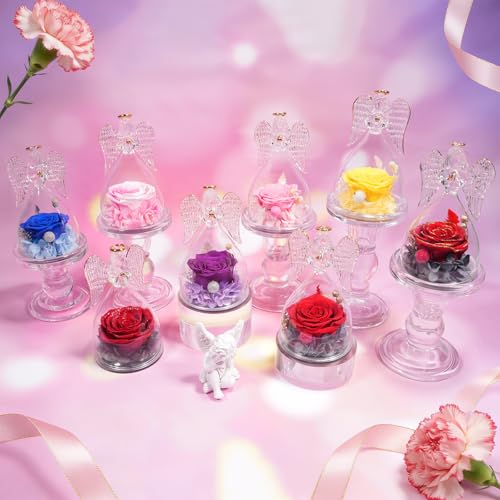 Sunia Gifts for Mom Birthday Gifts for Women, Mothers Day Preserved Real Roses in Glass Angel Figurine Forever Flowers for...