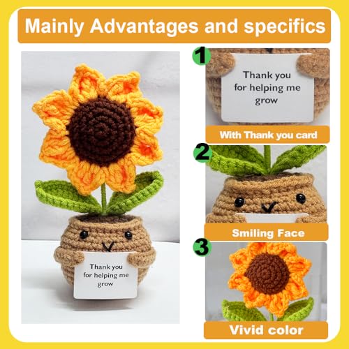 HivFov 2PCS Handmade Crochet Sunflower with Daisy,Knitted Flowers,Crochet Flower Gifts, Thank You for Gift,Gift for Mother...