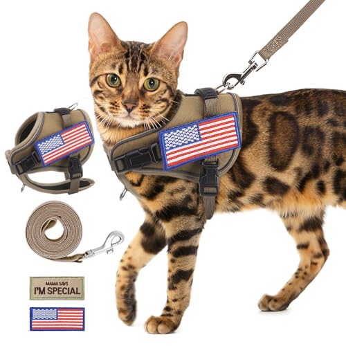 PUPTECK Tactical Cat Harness and Leash Set Escape Proof, Adjustable Reflective Kitten Jacket Easy Control, Pet Vest Harnes...