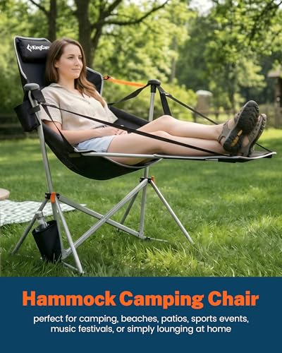 KingCamp Hammock Chair with Footrest – Heavy Duty Swinging Rocking Camping Chairs for Adults up to 400lbs, Folding Portabl...