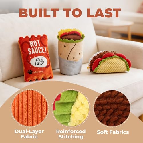 Prime Pets Plush Dog Toys Set, 3 Pack, Crinkle Squeaky Dog Toys, Food Shaped Pet Toy for Small Medium Large Dogs, Stuffed ...