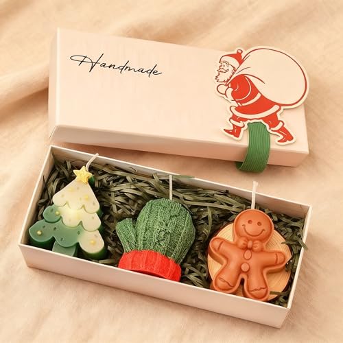 Handmade Christmas Scented Candle Gift Set, Holiday Collection with Christmas Tree, Gingerbread Man, Snowman Designs, Deco...