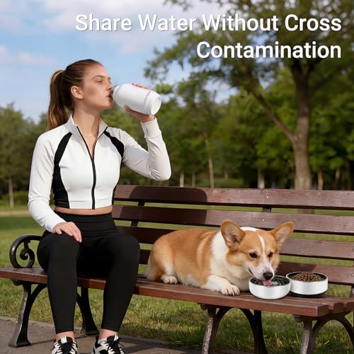 3-in-1 Dog Water Bottle Portable, 32oz Insulated Stainless Steel Pet Water Dispenser with 2 Detachable Travel Dog Bowls fo...