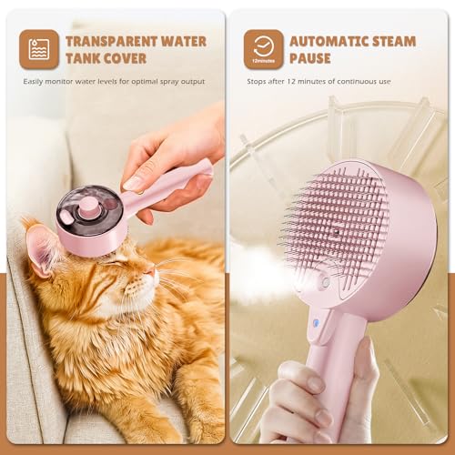 Cat Steam Brush,Cat Brushes for Indoor Cats, 4 In 1Spritz Spray Defur Comb, Cloud Care Shedding Control, Pet Grooming Brus...