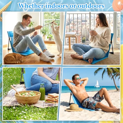3 Pack Portable Poolside Chairs, Foldable Beach Chairs for Adults, Lightweight Legless Ground Seat with Carry Bag, Small B...