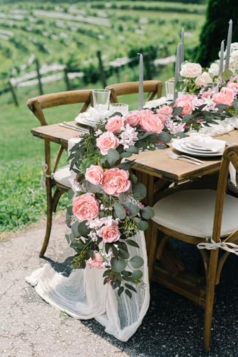 Lvydec 2 Pack Artificial Peony Flower Garland - 6ft Silk Peony Vine Willow Leaves and Eucalyptus Garland White Arch Flower...