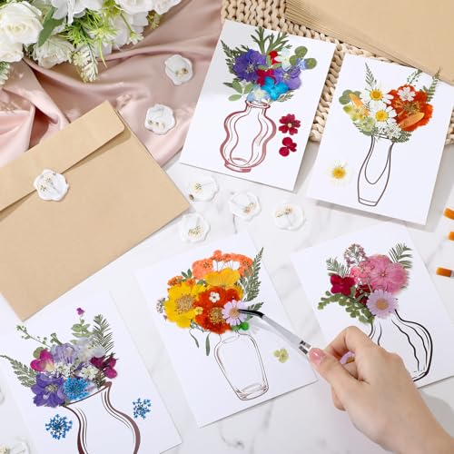 Dunzoom 30 Set DIY Wedding Greeting Cards with Envelopes Wedding Thank You Dried Flowers Pressed Flower Cards Handmade Car...