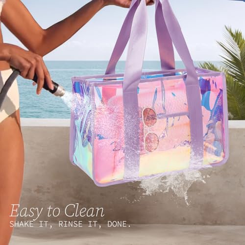 Fammart Iridescent Clear Beach Bags Waterproof Sandproof for Women, Large Jelly Tote Zipper Pool Bag Cruise Essentials 2026