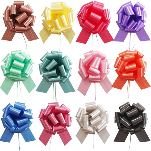 12 Pcs Bows for Gift Wrapping,6 Inches Gift Bows with Ribbon Mixed Color Bows Gift Wrap Bows for Wedding,Gift Basket, Vale...