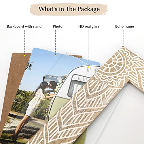 FOLKOR Boho Picture Frames 5x7, 2 Pack Engraved Farmhouse Wedding Picture Frame, Bohemia Decorative Photo Frame with Stand...