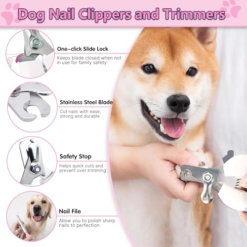 Lanswood Dog Brush Grooming Kit 6PCS Dog Brush for Shedding-Dogs Brushes for Grooming, Dematting Comb for Dogs, Nail Clipp...