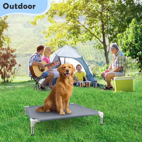Elevated Cooling Dog Bed, Raised Outdoor Dog Bed for Medium Dogs, Portable Pet Cots with No-Slip Rubber Feet, Double Layer...