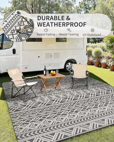 MontVoo Outdoor Rug Carpet Waterproof 5x8 Outdoor Patio Rug Mat Reverisble Plastic Straw Outdoor Rug for RV Camping Picnic...